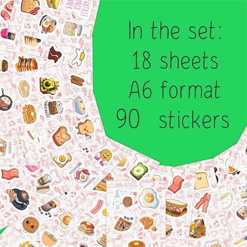 Cute Breakfast Food Stickers for Scrapbooking, Water Bottle & Laptop - Breakfast Party Favors & Decorations, Kawaii Food Stickers, Waterproof Vinyl Decals - Image 3