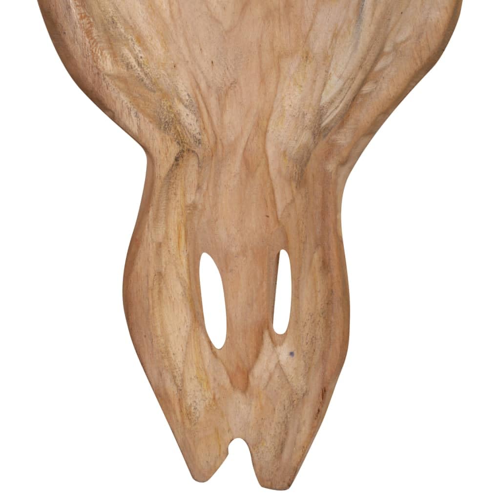 Wandmontierte Stierkopf Skulptur aus Teak, handgefertigte Figur für Wohnzimmer, Deko für Regal, Kaminsims, Fensterbank, Eingang, Terrasse und Balkon, 69 x 6 x 60 cm
