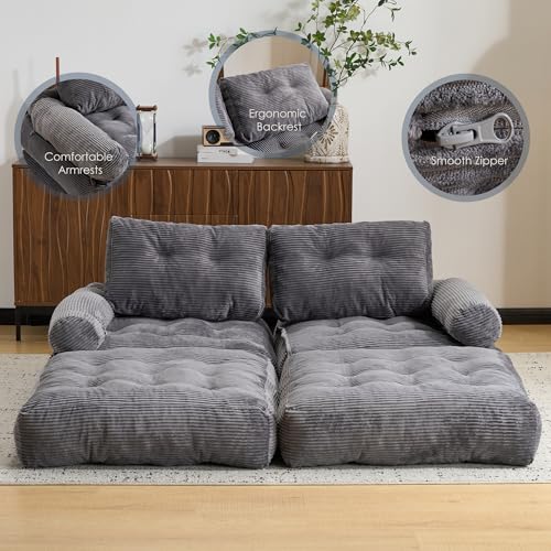 LFCREATOR Folding Sofa Bed with Armrest,Convertible Sleeper Chair for Adults, Folding Sofa Bed Foam Filling Couch with Pillow,Sleeper Chairs Single Size Floor Mattress,Gray - image 6