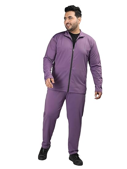 Plus Size Men Winter Zipper Sports Gym Track Suit Set Purple XXL