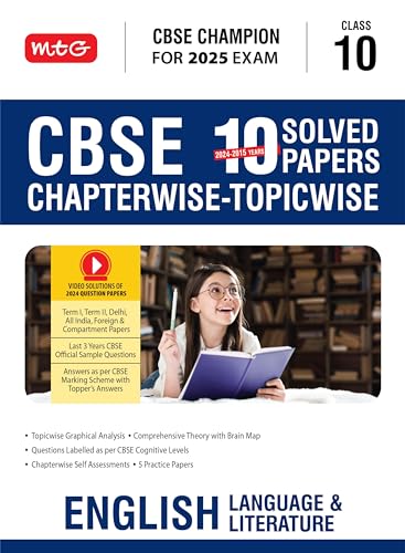 Mtg Cbse 10 Years (2024-2015) Chapterwise Topicwise Solved Papers Class 10 English Language & Literature Book - Cbse Champion For 2025 Exam Pyqs (Based On Latest Pattern)