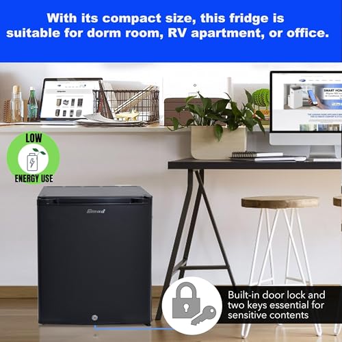 Smad Mini Fridge with Lock, 12V RV Refrigerator 1.0 cu.ft Compact Refrigerator 12V / 110V, No Noise 12V Fridge Reversible Door Absorption Refrigerator for RV, Truck, Camping, Boat Use