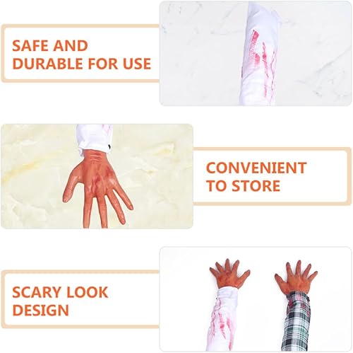 Miniatura 3 de PRETYZOOM 2 piezas de brazo falso de Halloween, manos ensangrentadas rotas, partes del cuerpo de mano dividida, accesorios de miedo, broma para casa