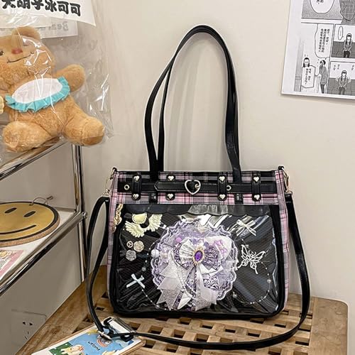 New Japanese anime cartoon style ita bag girl JK lattice shoulder Crossbody high-capacity commuting bag4