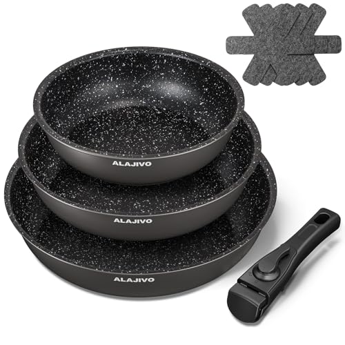 Non Stick Frying Pan Set for Induction Hobs, 7 Piece, Kitchen Cookware Set with Removable Handle, Healthy NonStick Cookware, Oven Safe, Dishwasher Safe