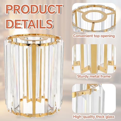 Image of Teenyyou 2 Pcs Crystal Lamp Shade Modern Medium Ceiling Light Cover E26 /e27 Base 1.65 inch Top x 5.1 inch Dia. x 5.9 inch H Chandelier Lampshade Replacement for Dining Room Living Room Wall Sconce Pendant Light