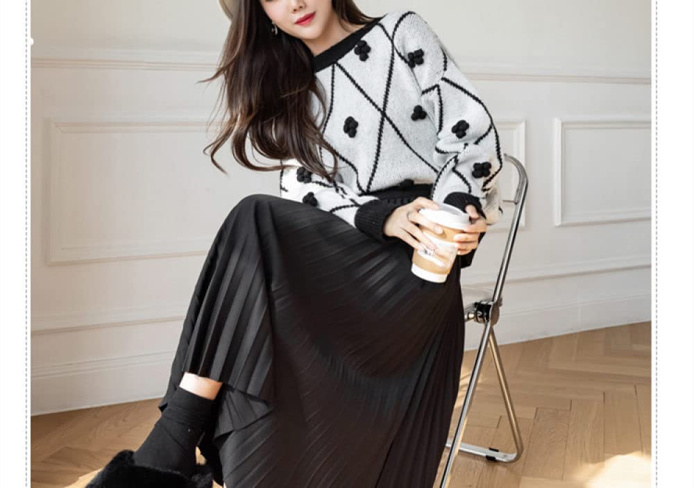 Faldas para Mujer Longitud Midi, Elegante Falda Negra De Invierno Faldas Plisadas Fluidas para Mujer Cintura Elástica Midi Cálida Falda De Talle Alto De Línea A(S)