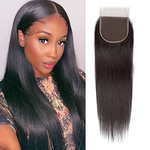 Straight Lace Closure Human Hair 4x4 Lace 16 inch 100% Unprocessed Brazilian Human Hair Closure Free Part Natural Color