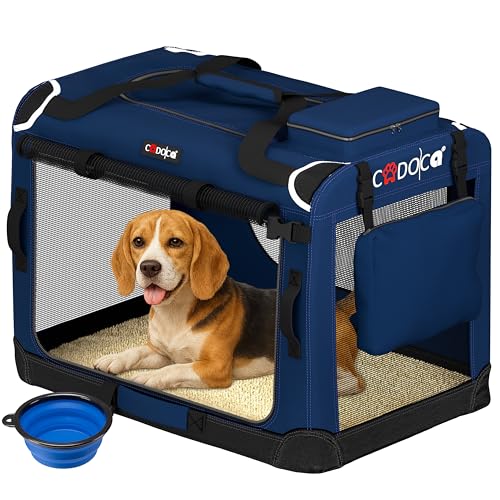 CADOCA® Large Dog Crate - Fabric | Dog Cage Foldable Portable Indoor & Car Travel Pet Carrier for Pets | Lightweight with Mesh Windows | Puppy, Kitten, Dog, Cat Carrier 70x52x50cm Navy Blue