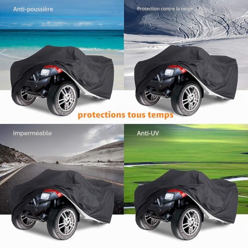 ATV Quad Cover étanche, Delixike Lourd Housse de vélo électrique de Service, Housse de VTT extérieure pour Toutes Les Motos, Honda, Polaris, Yamaha, Suzuki (Noir / 223 * 106 * 99 cm) – vue 6