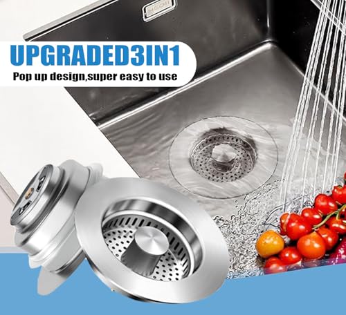 Colador para fregadero de cocina de acero inoxidable 3 en 1 miniatura 2