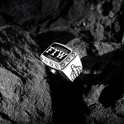 ENHONG FTW Rings for Men,Mens Biker Motorcycle Ring,Vintage Large Chunky Outlaw Stainless Steel Jewlry Size 9