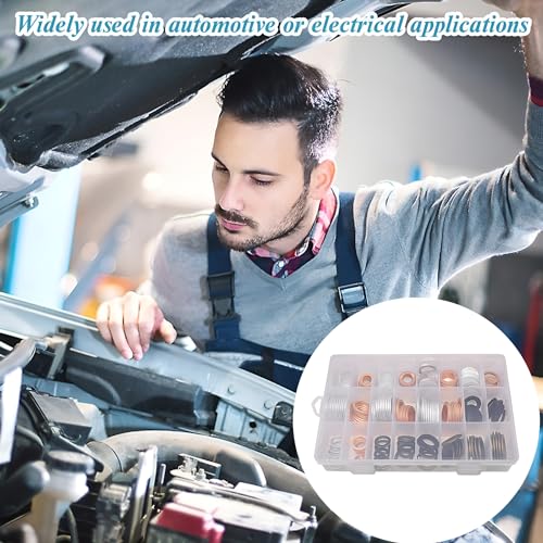 Image of Mandark Car Oil Drain Plug Crush Washer Assortment, 190PCS 10mm 12mm 14mm 16mm 18mm Auto Engine Fuel Pan Sealing Gasket Kit, Vehicle Oil Plug Seal Replacement Set Accessories, Universal Fit