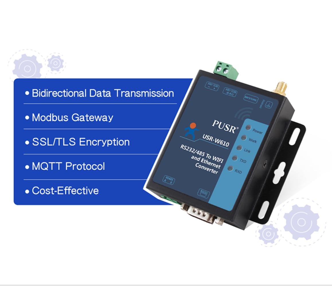 USR-W610 Convertisseur sans fil Serial to WiFi Ethernet Convertisseur RS485/RS232 WiFi Serial Server Support Modbus Gateway Réalisez des données série et paquet de données TCP/IP Transmission