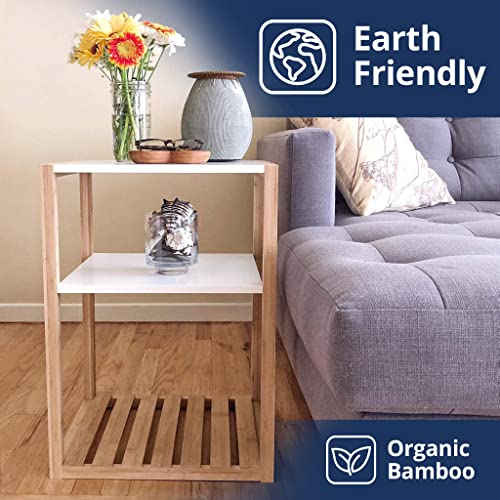 image for STNDRD. Modern Bamboo Nightstand - White Sustainable Bamboo Bedside Ta