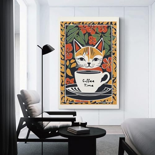 Tableau chat café pour déco de cuisine et salon chaleureux