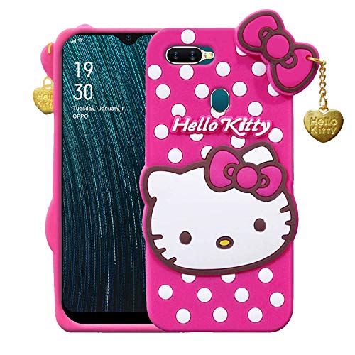 Image of Unirock Hello Kitty Back Case Cover for Oppo A5S| 3D Cute Hello Kitty Case |Soft Silicone Rubber Back Cover with Pendant Kitty Cover for Oppo A5S (Pink)