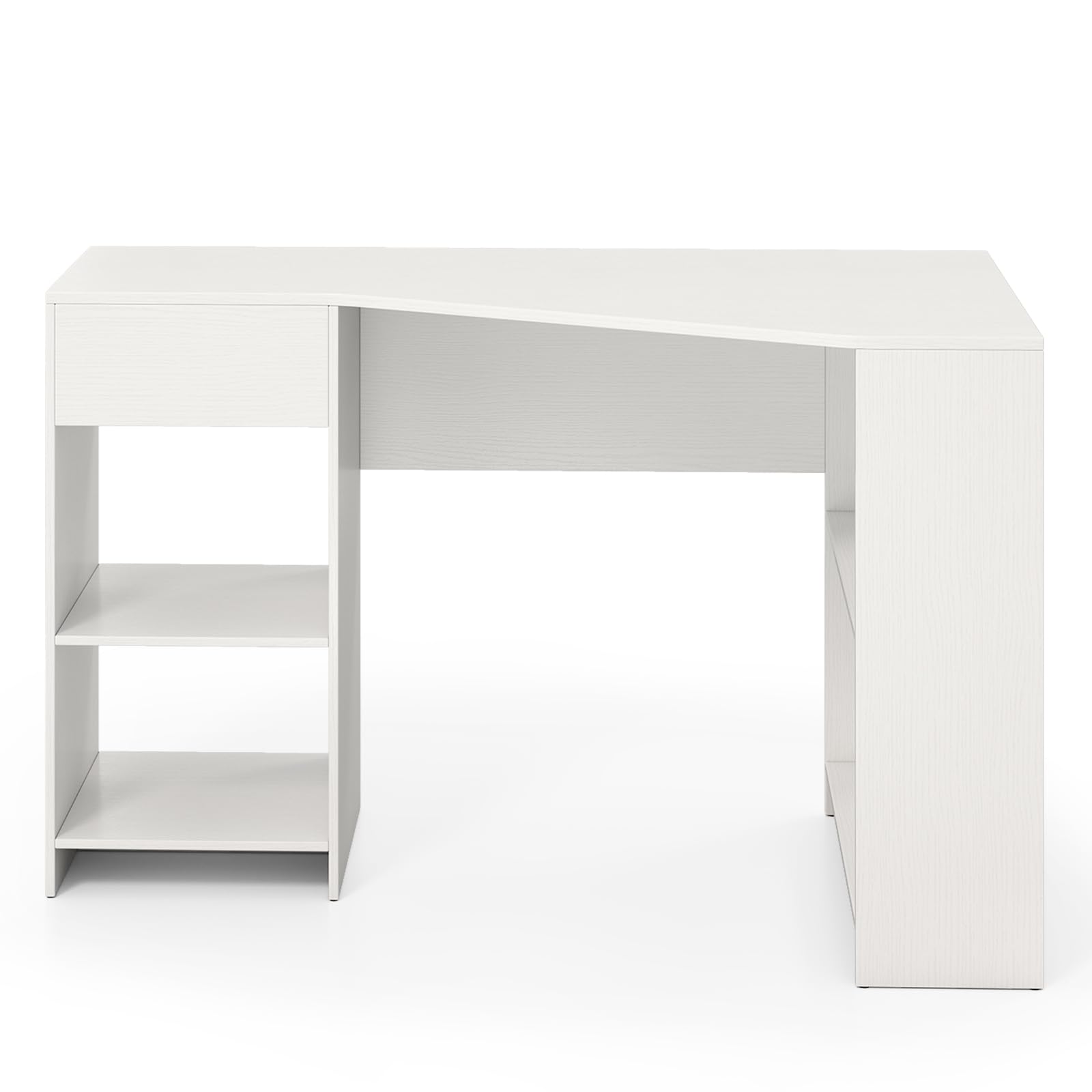 LIFEZEAL Scrivania Salvaspazio a L, Scrivania Angolare, Bianca, 120cm, con Cassetto e 4 Scomparti, Porta PC, Computer, per Ufficio, Studio, Cameretta, Moderno, Tavolo da Lavoro, Max 145kg, in Legno