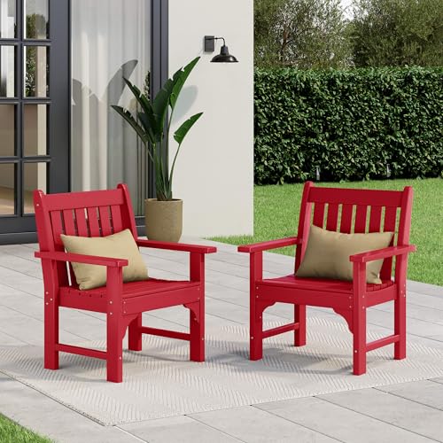 WestinTrends Malibu Outdoor Patio HDPE Adirondack Dining Arm Chairs (Set of 2), Red