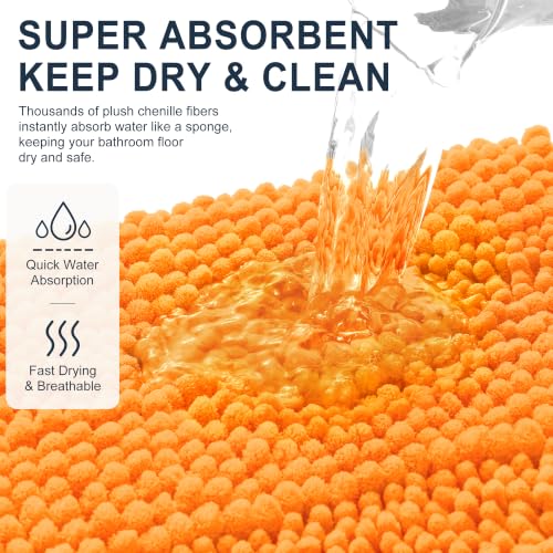 Image of Smiry Thick Chenille Bathroom Runner Rugs 44x24, Extra Absorbent Striped Bath Mat, Machine Washable, Rubber Backing, Long Bath Rugs for Bathroom, Tub & Shower, Home Decor Accessories, Orange