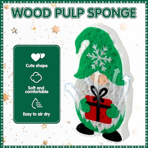 Image of Layhit 12 Pcs Christmas Dish Sponges Cute Kitchen Non Scratch Scrub Sink Sponges Wood Pulp Reusable Household Cleaning Cloth for Kitchen Dishes Furniture(Gnome)