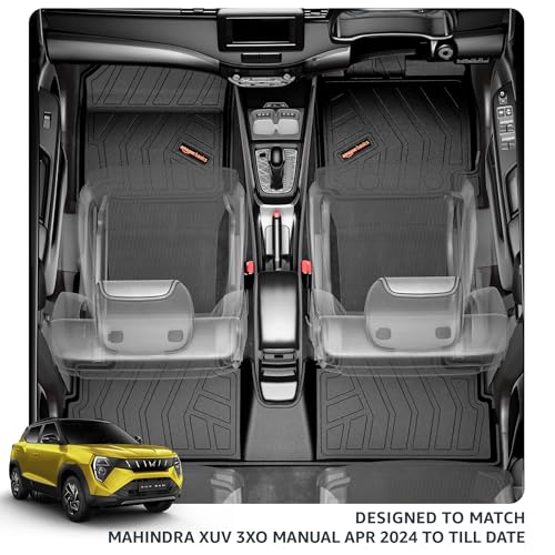 Image of Amazon Basics - 5D Car Floor Mats for Mahindra XUV 3XO Manual (Apr 2024-Present) | Black | All-Weather Protection | Custom Fit| TPE