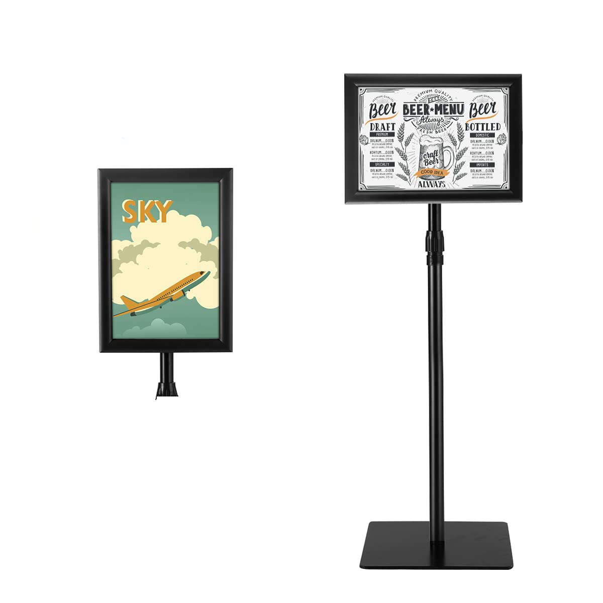 GiantexUK Sign Stand, Adjustable Aluminum Alloy Poster Stand with Stable Round Base, Snap Frame Floor Standing Sign Holder for Business Show School Advertisement Sales (Black, 33 x 24 x 118 cm) — image 1