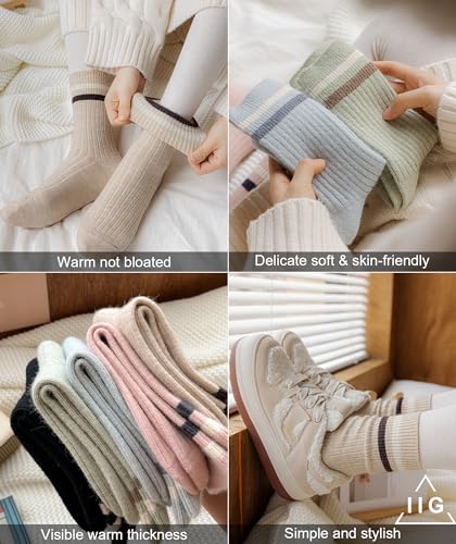 Image of IIG 5 Pairs Women's Vintage Style Thick Wool Warm Winter Crew Socks