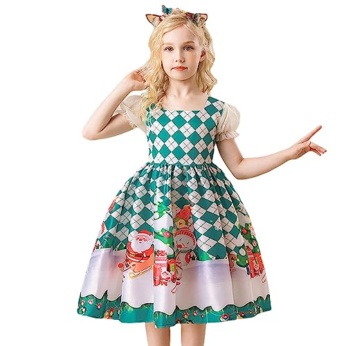 Holdes Vestido de Navidad para Niñas - Vestido de Navidad para,Traje de fantasía Twirly Manga Corta Impreso Navidad, Vestidos de noche Formales