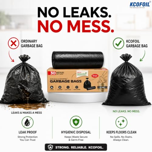 Image of Scented Garbage Bags Medium 19 x 21 Inches 90 Count Plant-Based Biodegradable Heavy Duty Dustbin Bags Trash Bags with Detachable Drawstrings for Dry & Wet Waste