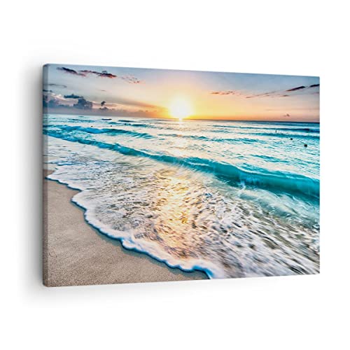 Tableau mer et vague plage impression sur toile 70x50cm horizontal decoration murale pour salon