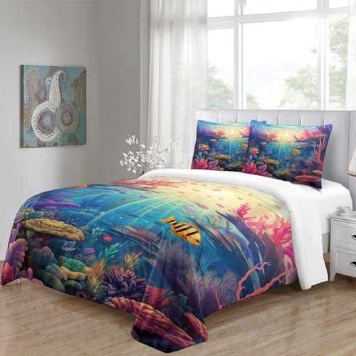 Juego de cama de microfibra 3 piezas 200x200 cm estampado océano 5