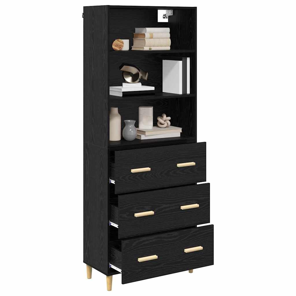 Meuble haut noir aspect chêne 69,5 x 32,5 x 180 cm 3 tiroirs