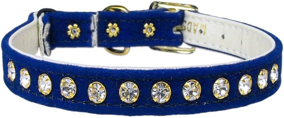 Premium Cat Safety with Band Collar, Velvet One Row Rhinestone - 12 - Blue