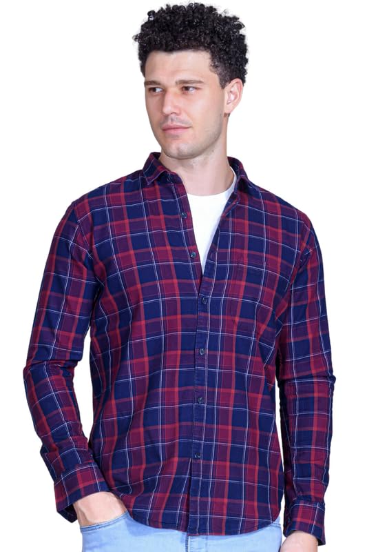 Image of SANE ORIGINALS Ingdigo Washed Checks Pure Cotton Shirt for Men