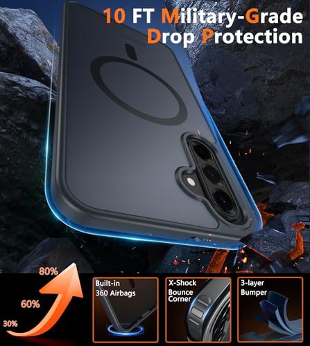 Image of FNTCASE for Galaxy A26 5G Phone Case: Magnetic Matte Translucent Military Grade Drop Protection Cell Phone Cover - Slim Rugged Durable Shockproof Protective for Samsung A26 Cases - Black