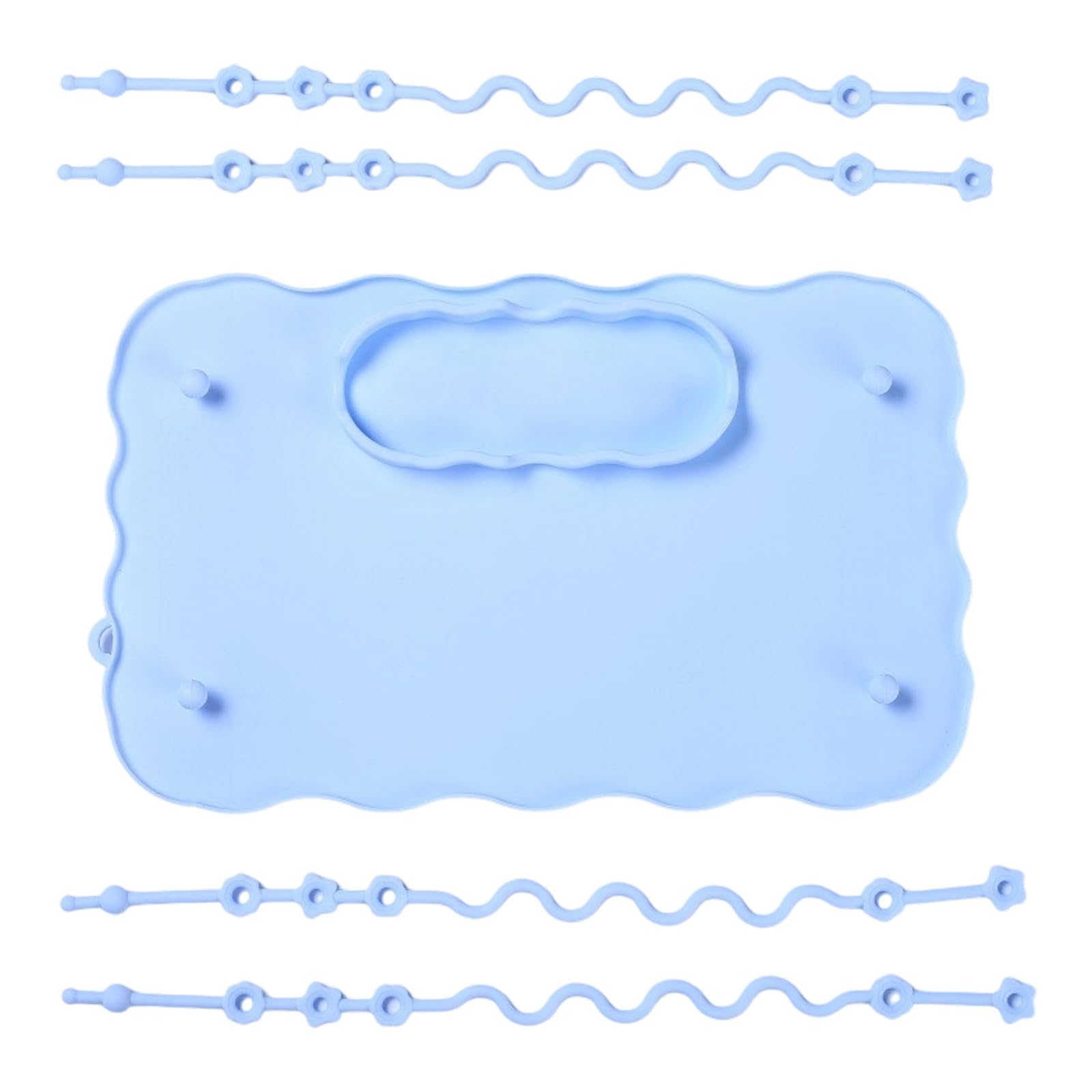 Kelisdi Sky Blue Silicone Baby Feeding Plate With Strap, Anti-Slip Toddler Placemat For Kids Dinner Tablemats Food Grade Food Grade Silicone Toddler Dining Mat