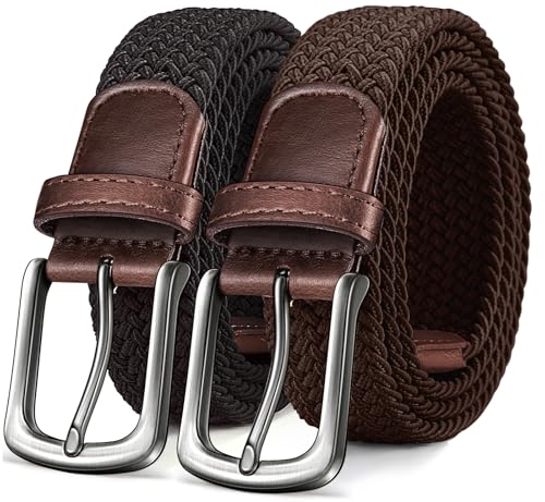 KEMISANT Men's Golf Belt 2 Pack-Braided Woven Stretch Belt for Gift Men Casual Jeans Sports Work 1 3/8