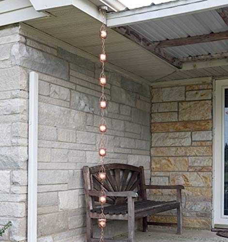 Marrgon Copper Rain Chain – Decorative Chimes & Cups Replace Gutter Downspout & Divert Water Away from Home for Stunning Fountain Display – 6.5’ Long for Universal Fit – Pot Style