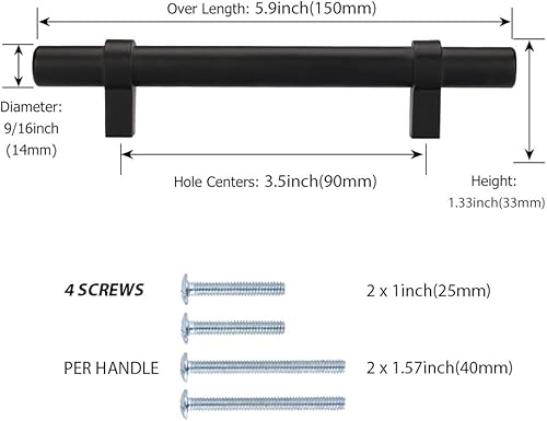 Miniatura 2 de Peaha Paquete de 10 tiradores de gabinete negros y dorados, manijas de gabinete con agujero central de 5 pulgadas, tiradores de cajón negro mate