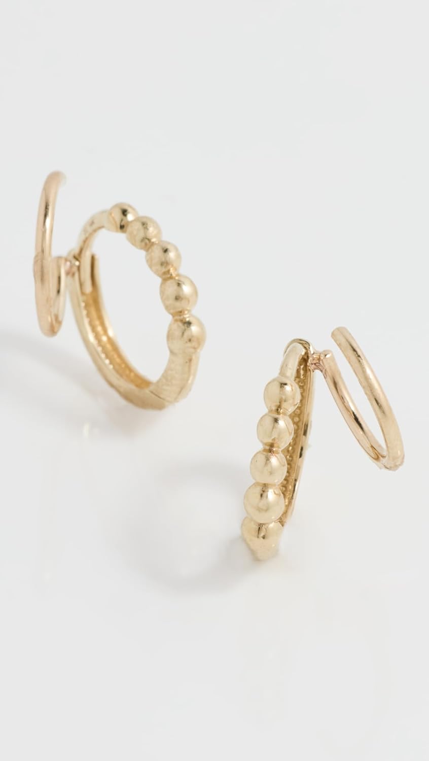 Zoe Chicco Women's 14k Gold Beaded Hinged Huggie Double Hoop Illusion Earrings, 14k Yellow Gold, One Size - Image 3