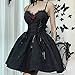 Women Goth Spaghetti Strap Mini Dress Print Rose Lace Black Punk Dress Y2K Fairy Grunge Backless Emo Party Dress Alt Clothes