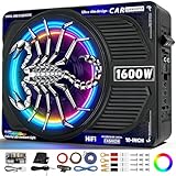 TZGBASS Upgrade 1600W Slim Underseat Car Subwoofer and Amp Package, Powered Subwoofer with Built-In Class D Amplifier, Subsonic Deep Bass, RGB Beat-Synced Light, Under Seat Subwoofer for Car/Truck/SUV