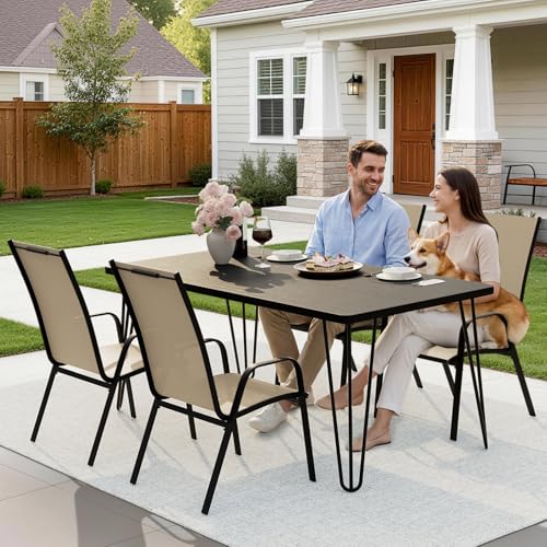 Image of JEAREY Patio Dining Chairs Set of 4, Outdoor Stackable Dining Furniture Set, All Weather Dining Set for Lawn, Garden, Poolside, Beige