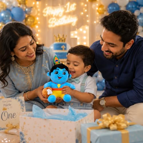 Image of AVSHUB Baby Krishna Plush Toy Cute Bal Gopal Soft Doll with Makhan Pot for Soft Plush Toy, Best Birthday Gift for Infants, Toddlers & Kids (Medium - 28 Cm, Without Music)