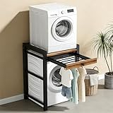 Waschmaschine regal mit Ausziehbarer Handtuchhalte, Verbindungsrahmen Waschmaschine Trockner Universal, Waschmaschinenschrank Tragfähigkeit 350kg, Waschmaschinenregal für Waschmaschine und Trockner