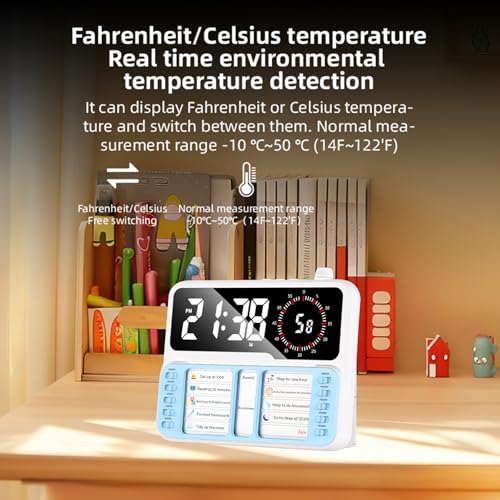 7-in-1 Visual Timer for Kids and Adults, ADHD Planner with 12/24 Hour Visual Timer, Planning Board, Countdown, Alarm Clock, Calendar, Temperature Display, Storage Area, Autism & ADHD Tools - Image 6