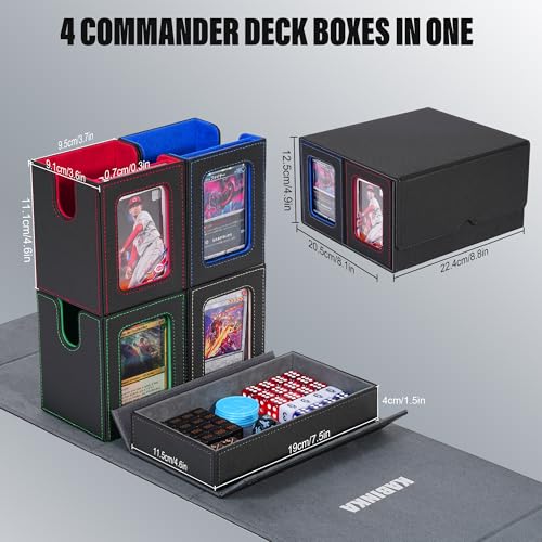 Image of Kabinka Card Deck Box for MTG Commander, Holds 400+ Double-Sleeved Cards, 5 IN 1 Detachable Card Case with Dice Tray, Fits Magic /TCG Cards, 4 Magnetic Card Holders & Dividers (Colorful)
