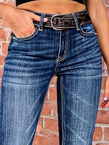 Flamingals Women's Boot Cut Jeans Trendy Tummy Control Stretch Flare Denim Jeans Without Belt2