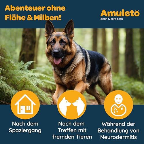 Amuleto Clean & Care Bath - Milben und Flohshampoo für Hunde & Katzen - Milbenmittel 2X 15ml Konzentrat - Parasiten Shampoo - Lindert Juckreiz, spendet Feuchtigkeit, beruhigt gereizte Haut